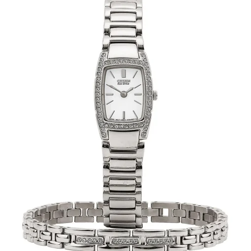 Crystal Women's Watch & Bracelet Set In Stainless Steel