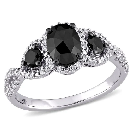 1 1/3 Ct. Tw. Black & White Diamond Ring In 14K White Gold