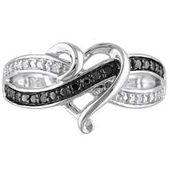 1/8 Ct. Tw. Black & White Diamond Heart Ring In Sterling Silver