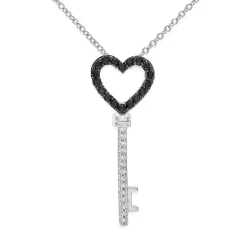 1/5 Ct. Tw. Black & White Diamond Heart Key Pendant In Sterling Silver