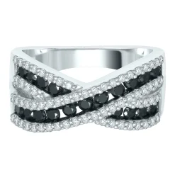 1 Ct. Tw. Black & White Diamond Crossover Band In 10K White Gold