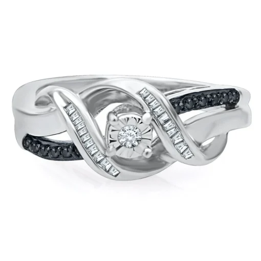 1/5 Ct. Tw. Black & White Diamond Promise Twist Ring In Sterling Silver