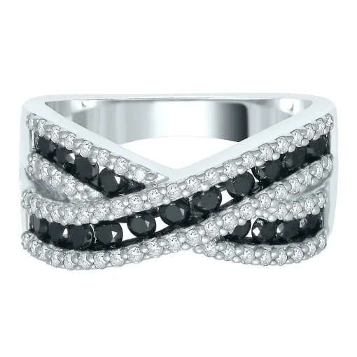 1 Ct. Tw. Black & White Diamond Crossover Band In 10K White Gold