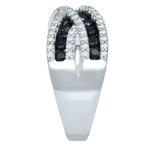 1 Ct. Tw. Black & White Diamond Crossover Band In 10K White Gold