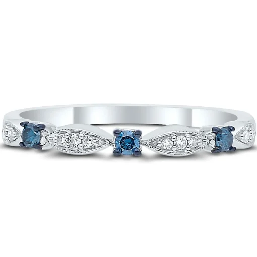 1/8 Ct. Tw. Blue & White Diamond Stack Band In 10K White Gold