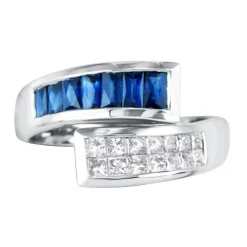 1/2 Ct. Tw. Diamond & Blue Sapphire Bypass Ring In 14K White Gold