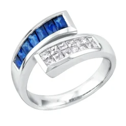 1/2 Ct. Tw. Diamond & Blue Sapphire Bypass Ring In 14K White Gold