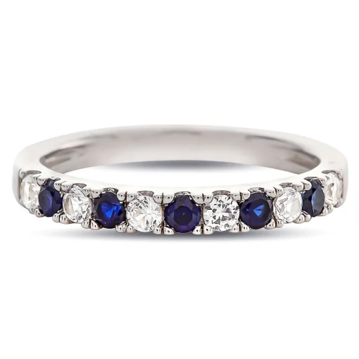 1/4 Ct. Tw. Diamond & Sapphire Band In 10K White Gold