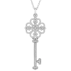 1/4 Ct. Tw. Diamond Antique Key Pendant In 10K White Gold
