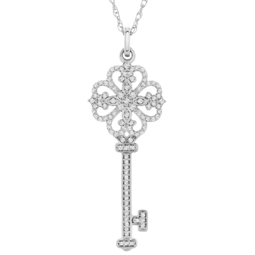 1/4 Ct. Tw. Diamond Antique Key Pendant In 10K White Gold