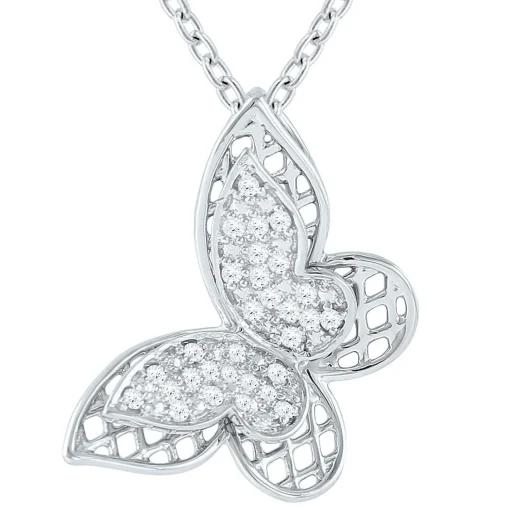 1/10 Ct. Tw. Diamond Butterfly Pendant In Sterling Silver