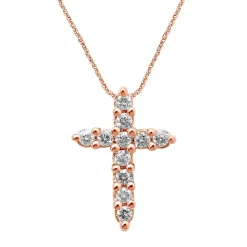 1/4 Ct. Tw. Diamond Cross Pendant In 14K Rose Gold