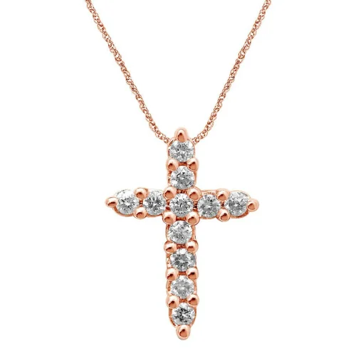 1/4 Ct. Tw. Diamond Cross Pendant In 14K Rose Gold