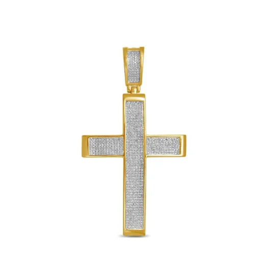 1 Ct. Tw. Diamond Cross Pendant In 14K Yellow Gold Over Sterling Silver