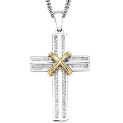 1/3 Ct. Tw. Diamond Cross Pendant In Sterling Silver & 10K Yellow Gold