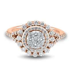1 Ct. Tw. Diamond Double Halo Composite Ring In 14K Rose Gold