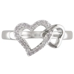 1/10 Ct. Tw. Diamond Double Heart Ring In Sterling Silver