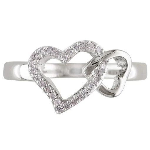 1/10 Ct. Tw. Diamond Double Heart Ring In Sterling Silver