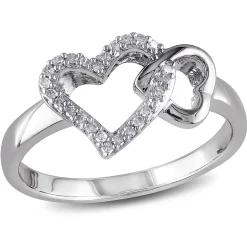 1/10 Ct. Tw. Diamond Double Heart Ring In Sterling Silver