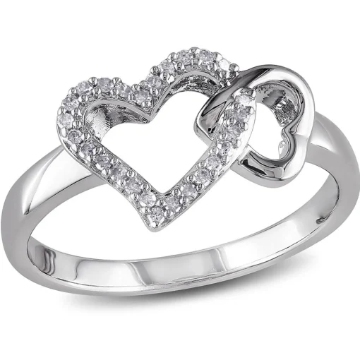 1/10 Ct. Tw. Diamond Double Heart Ring In Sterling Silver