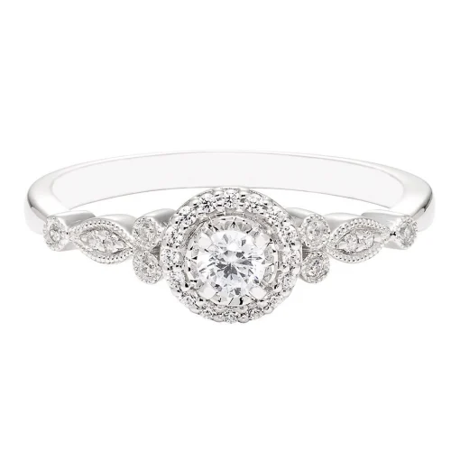 1/7 Ct. Tw. Diamond Halo Promise Ring In 10K White Gold