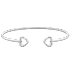 1/10 Ct. Tw. Diamond Heart Bangle Bracelet In Sterling Silver