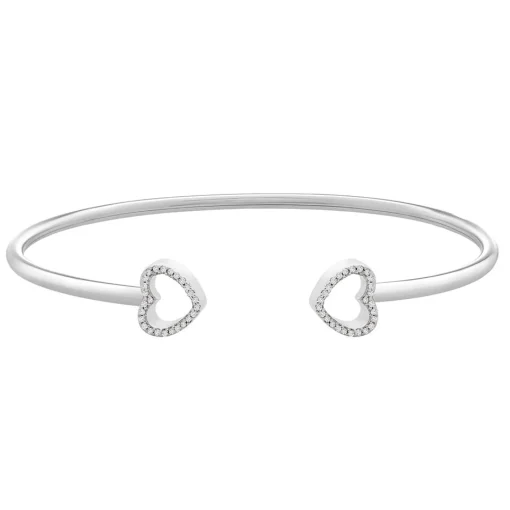 1/10 Ct. Tw. Diamond Heart Bangle Bracelet In Sterling Silver