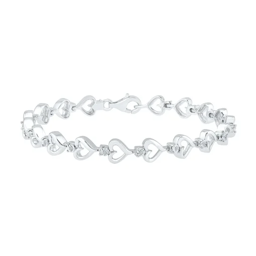 1/10 Ct. Tw. Diamond Heart Bracelet In Sterling Silver