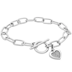 1/10 Ct. Tw. Diamond Heart Bracelet In Sterling Silver
