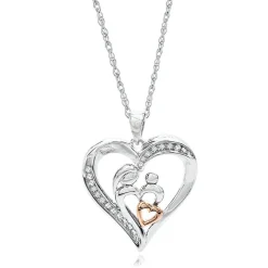 1/10 Ct. Tw. Diamond Heart Pendant In Sterling Silver & 10K Rose Gold