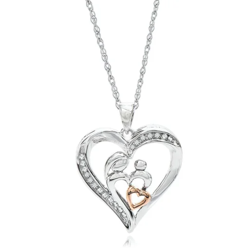 1/10 Ct. Tw. Diamond Heart Pendant In Sterling Silver & 10K Rose Gold