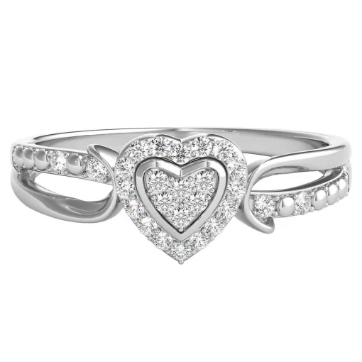 1/10 Ct. Tw. Diamond Heart Promise Ring In Sterling Silver