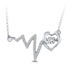 1/7 Ct. Tw. Diamond Heartbeat Necklace In Sterling Silver