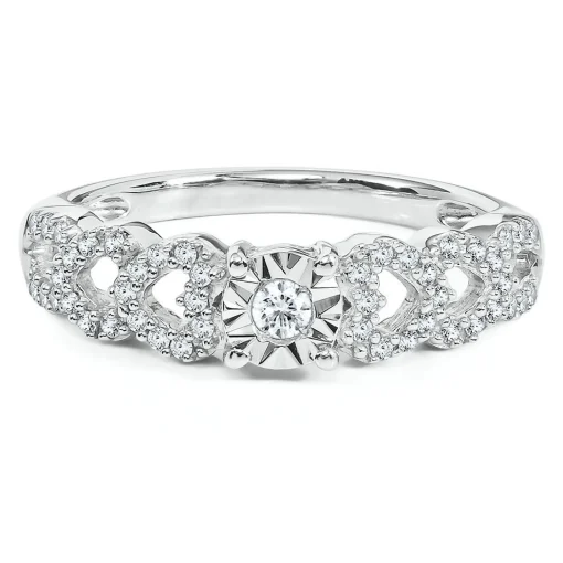 1/7 Ct. Tw. Diamond Hearts Promise Ring In Sterling Silver