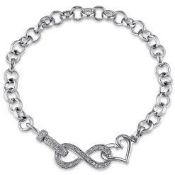 1/10 Ct. Tw. Diamond Infinity Heart Bracelet In Sterling Silver