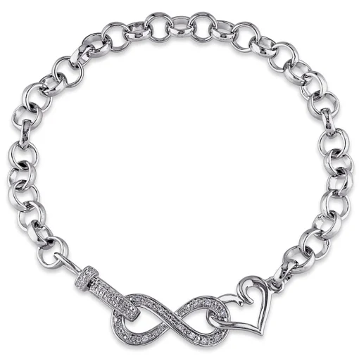 1/10 Ct. Tw. Diamond Infinity Heart Bracelet In Sterling Silver