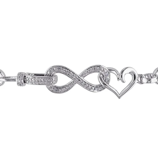 1/10 Ct. Tw. Diamond Infinity Heart Bracelet In Sterling Silver