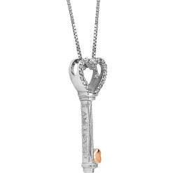 1/10 Ct. Tw. Diamond Key Pendant In Sterling Silver & 14K Rose Gold