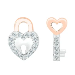 1/10 Ct. Tw. Diamond Lock & Key Stud Earrings In 10K White Gold