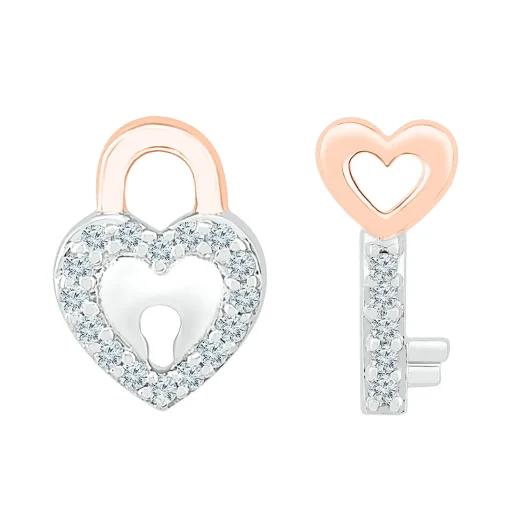 1/10 Ct. Tw. Diamond Lock & Key Stud Earrings In 10K White Gold