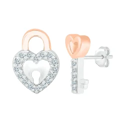 1/10 Ct. Tw. Diamond Lock & Key Stud Earrings In 10K White Gold