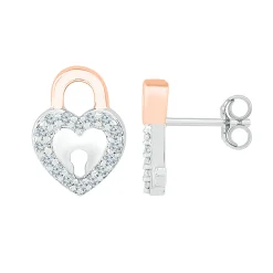 1/10 Ct. Tw. Diamond Lock & Key Stud Earrings In 10K White Gold