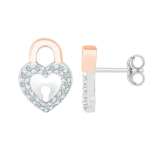 1/10 Ct. Tw. Diamond Lock & Key Stud Earrings In 10K White Gold
