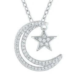 1/5 Ct. Tw. Diamond Moon & Star Pendant In Sterling Silver