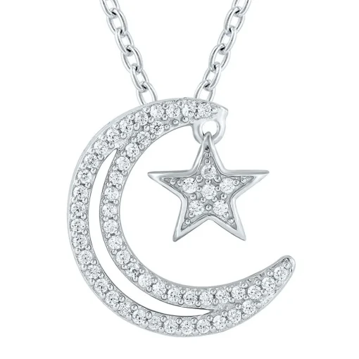 1/5 Ct. Tw. Diamond Moon & Star Pendant In Sterling Silver