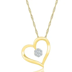 1/10 Ct. Tw. Diamond Round Cluster Heart Pendant In 10K Yellow Gold