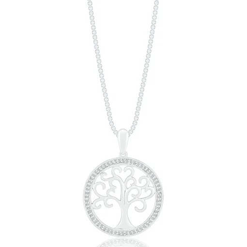 1/8 Ct. Tw. Diamond Tree Medallion Pendant In Sterling Silver