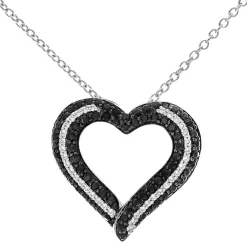 1/3 Ct. Tw. White & Black Diamond Heart Pendant In Sterling Silver