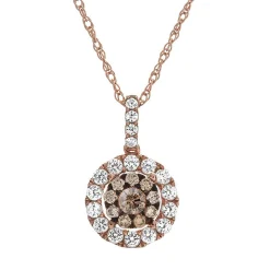 1/2 Ct. Tw. White & Champagne Diamond Halo Pendant In 10K Rose Gold