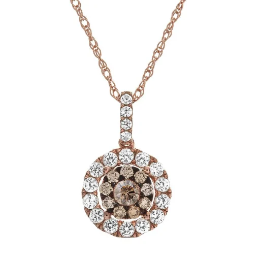 1/2 Ct. Tw. White & Champagne Diamond Halo Pendant In 10K Rose Gold